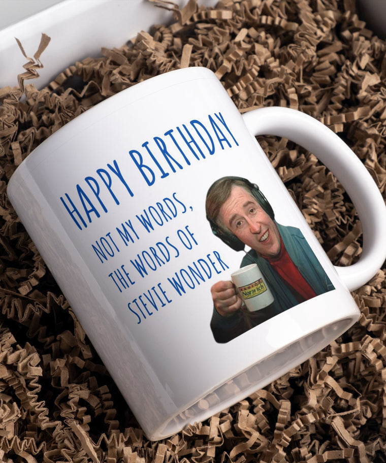 Steve Coogan Birthday Mug, not my words but the words of Stevie Wonder – Birthday Card