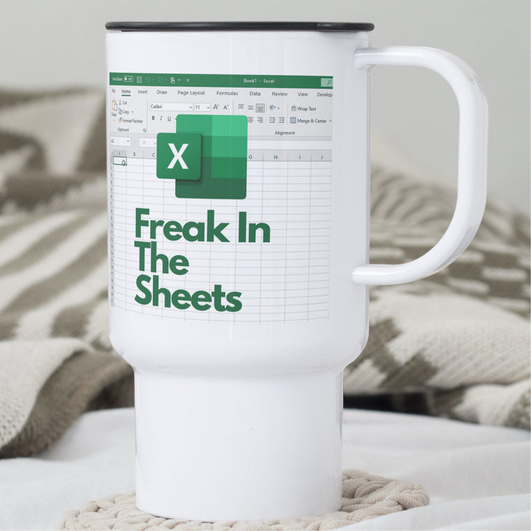 Freak in the sheets speadsheet thermal travel mug – Greeting Card