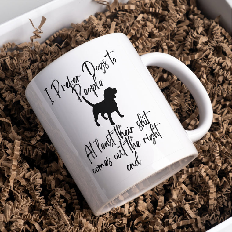 Funny Dog Lover Mug – I Prefer Dogs to People Gift – Greeting Card