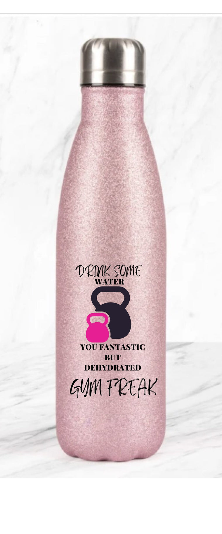 Glitter pink water bottle Drink some water you fantastic Gym Freak – Greeting Card