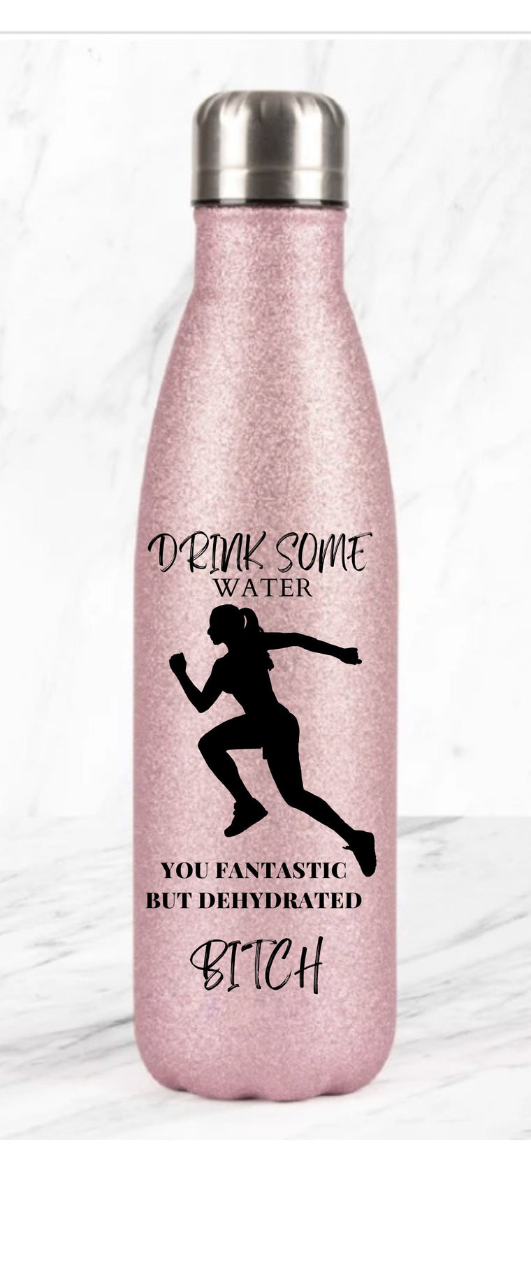 Glitter pink water bottle Drink some water – Greeting Card