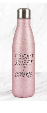 Glitter pink water bottle I Don't sweat I sparkle – Greeting Card